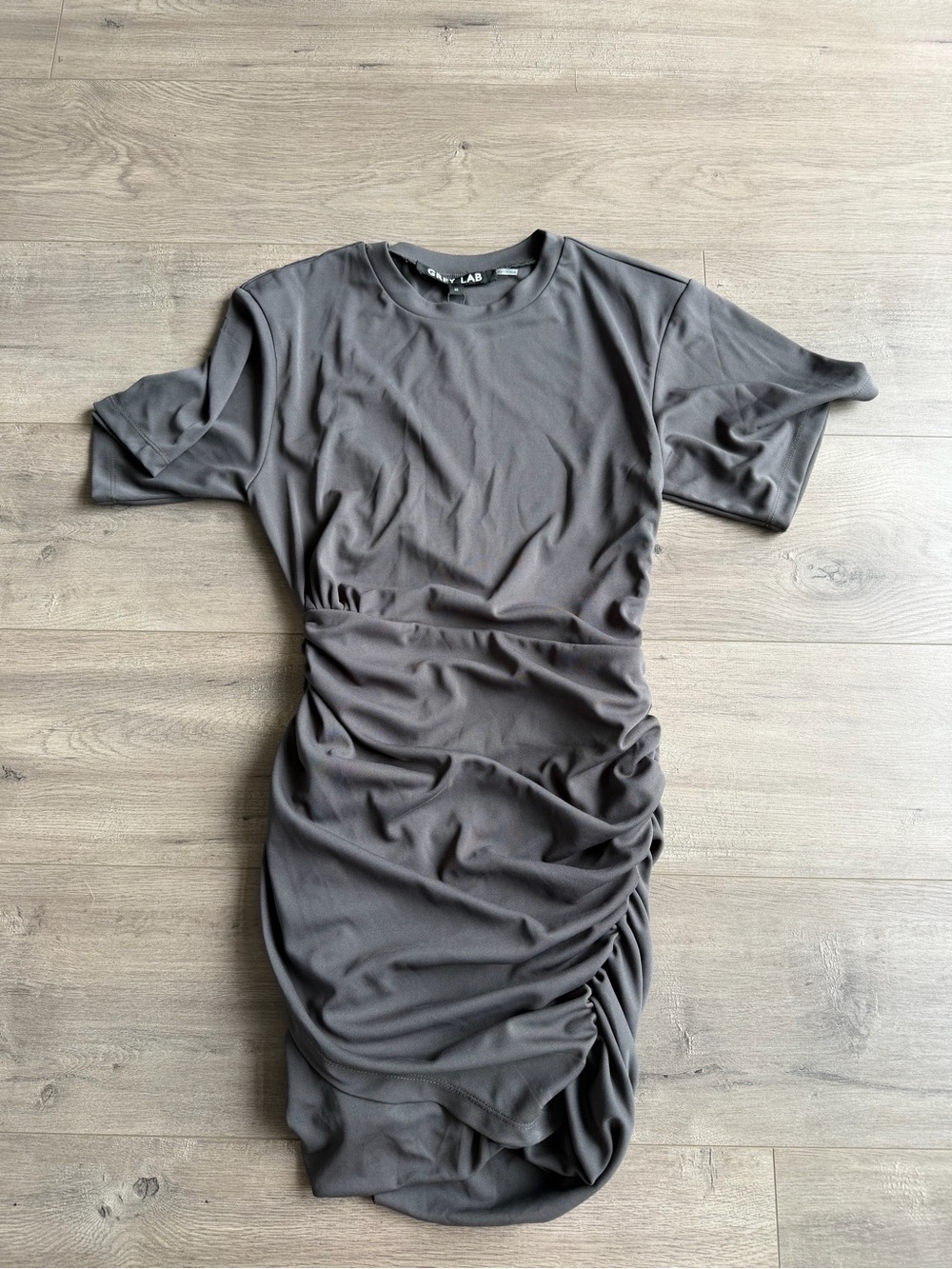 NWT Grey Lab Short Sleeve Ruched Knit Mini Dress - size XS - grey